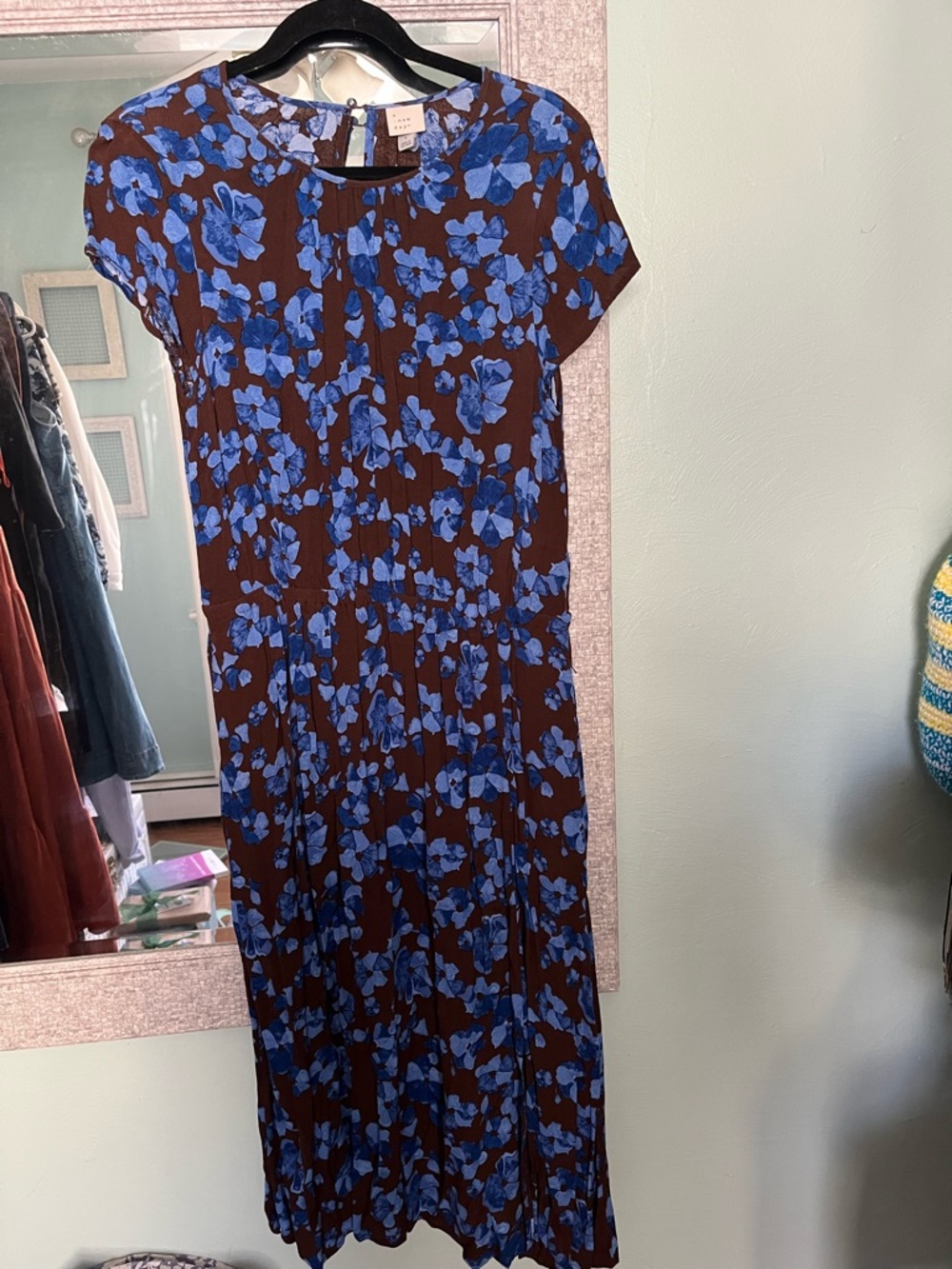 a new day Brown Midi Dress with Bold Blue Floral Print